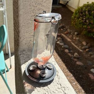 Vintage Perky Pet Elixir Bottle Hummingbird Feeder Garden Glass Bottle Metal